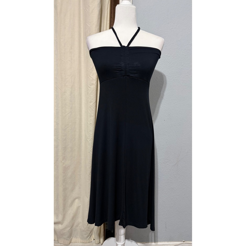 Peace & Pearls Halter Babydoll Dress L Black High-Low Ruched Empire Waist Large